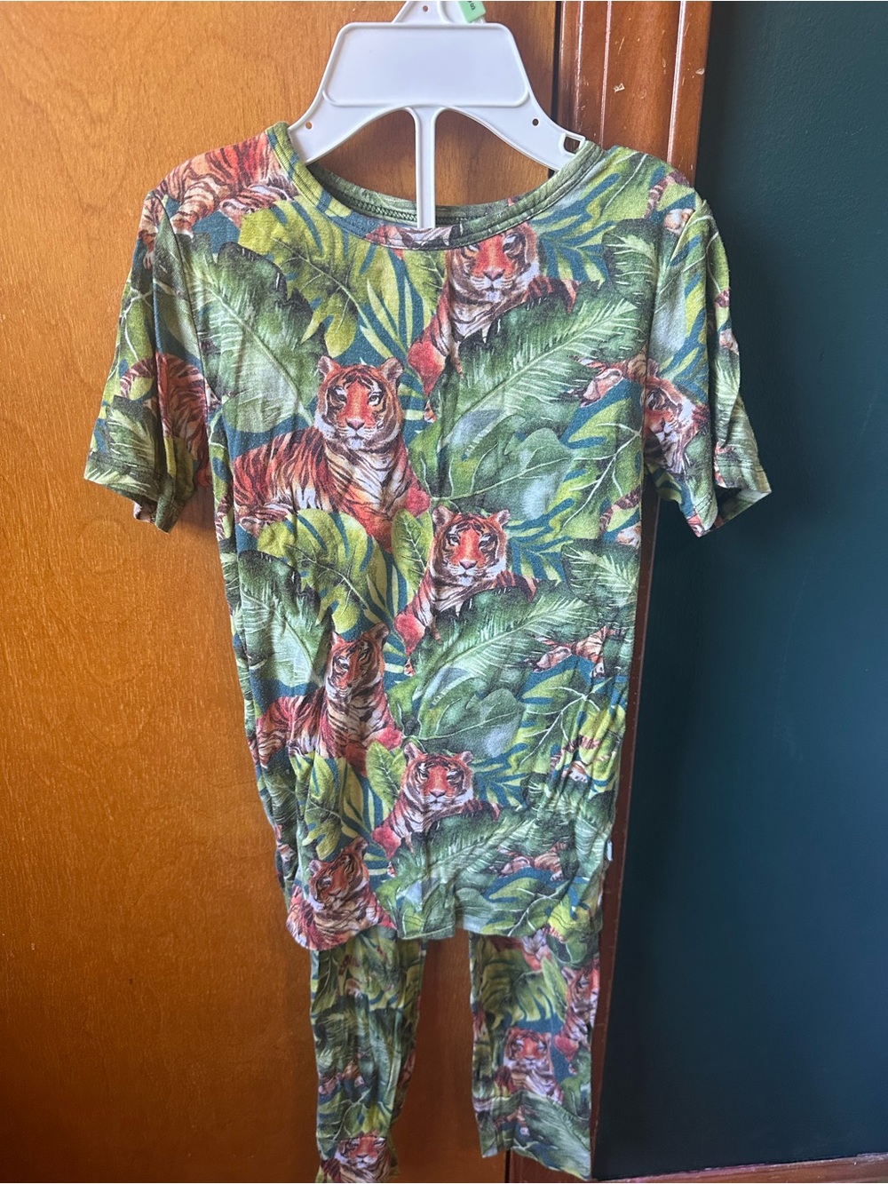 Posh Peanut Green Tiger & Jungle Leaf Kids Pajama Set